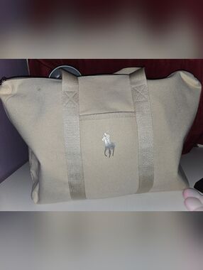 Ralph Lauren Tan Canvas Polo Duffel with Silver Logo